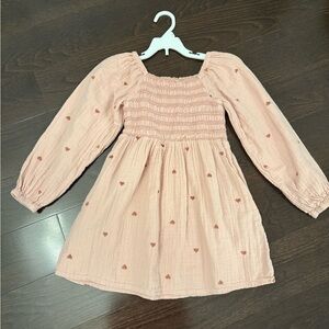 Pink Long Sleeve Kids Dress heart details 6/7